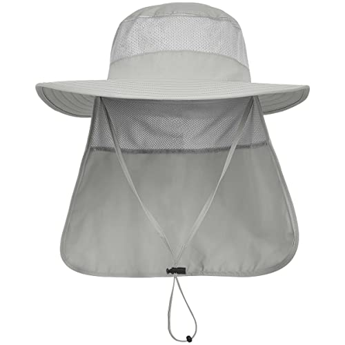 3 Pack Mens UPF 50+ Wide Brim Sun Hat with Neck Flap for Fishing Hiking Garden - color: 3 Pack Light Grey＆khaki＆army Green