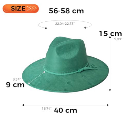 Fedora Hat for Men Women, Wide Brim Felt Panama Cap - color: Green