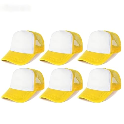 Trucker Hats Bulk Blank Mesh Sublimation Blank Hats Adjustable Baseball Caps Hats for Men and Women - color: 6pcs Yellow and White Hat