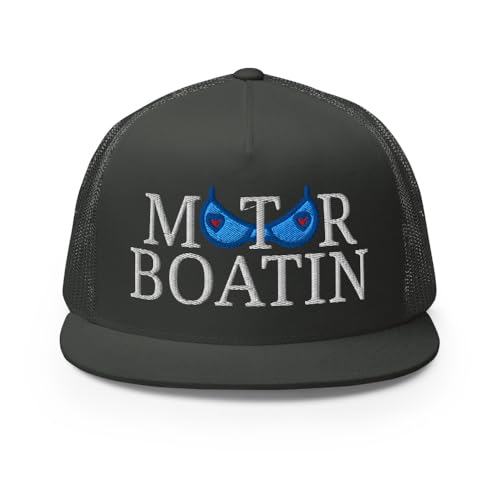 NX Motor Boatin Embroidered Flat Bill Trucker Hat High Crown Snapback Cap - color: Charcoal