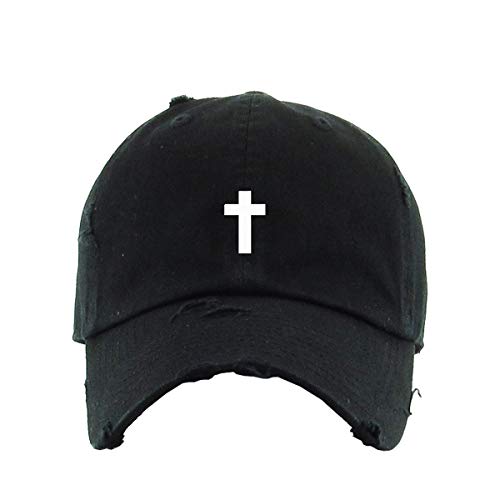Cross Vintage Baseball Cap Embroidered Cotton Adjustable Distressed Dad Hat - color: Black