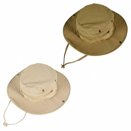 Sun Hats for Men Women Bucket Hat UPF 50+ Boonie Hat Foldable UV Protection Hiking Beach Fishing Summer Safari - color: 2pack-brown+khaki