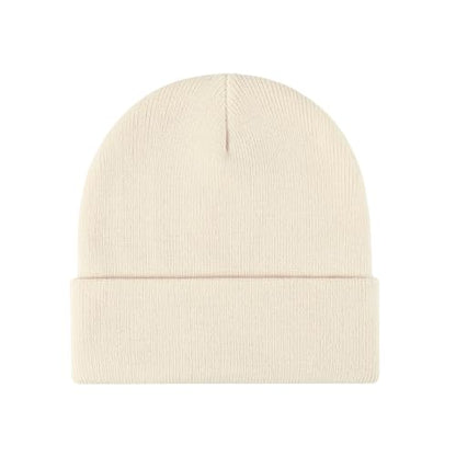 Winter Beanie Men Women Heavyweight Stretch Knit Cuffed Hat - color: Light Beige,plain