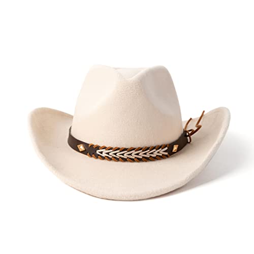 Western Cowboy Hat Felt Wide Brim Women Men Cowgirl Hats - color: Beige