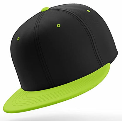 Daxton Classic Blank Snapback Flat Bill Visor Hat Cap One Size Adjustable Back - color: Black Lime
