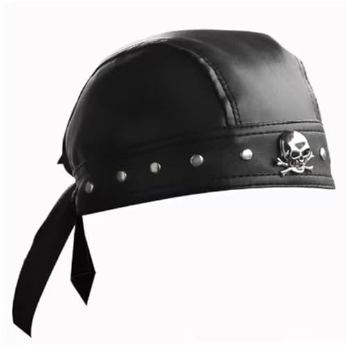 Leather Biker Skull Cap for Women Adjustable Skull Motorcycle Hat with Snug Fit, Stylish Biker Head Wrap & Riding Cap - color: Skull