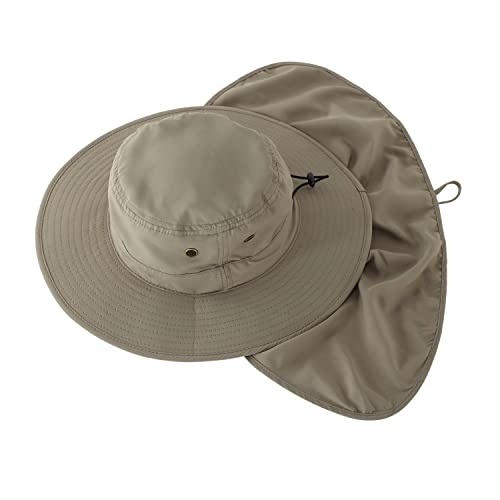 Home Prefer UPF50 Mens Sun Hat with Neck Flap Quick Dry UV Protection Cap Womens Wide Brim Fishing Hat Neck Flap Beach Garden - color: Light Green
