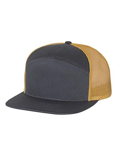 Seven-Panel Trucker Richardson Leather Patch Cap - color: Charcoal/ Old Gold, size: One Size