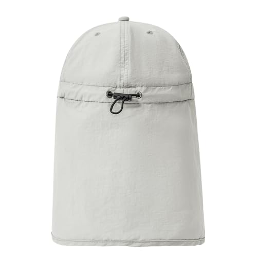 American Trends Mens Sun Hat with Neck Flap, UV Protection Outdoor Flap Hat, Packable Soft Fishing Hiking Gardening Hat - color: Light-gray