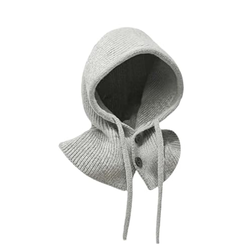 MIUP00 Windproof Warm Hooded Scarf Hat,Balaclava Women Winter Hats,Ladies Autumn and Winter Knitted hat Pullover,Off White - color: Grey