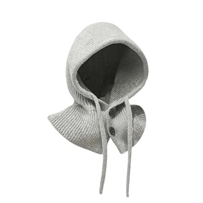 MIUP00 Windproof Warm Hooded Scarf Hat,Balaclava Women Winter Hats,Ladies Autumn and Winter Knitted hat Pullover,Off White - color: Grey