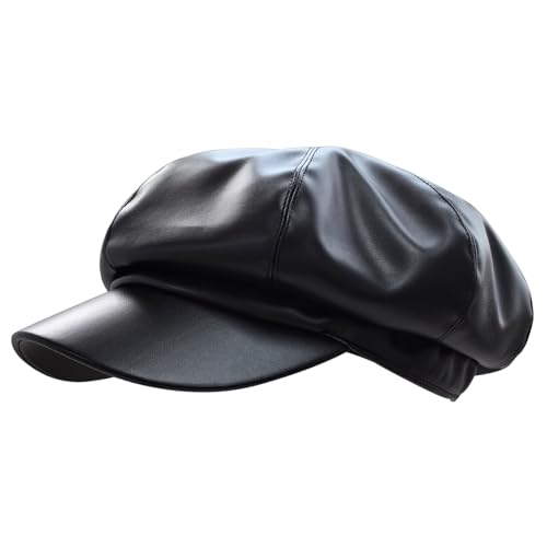 Women Newsboy Hats 8 Panel Vintage PU Leather Visor Beret Baker boy Cap Cabbie Hat for Women/Men