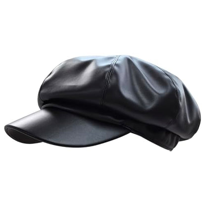 Women Newsboy Hats 8 Panel Vintage PU Leather Visor Beret Baker boy Cap Cabbie Hat for Women/Men