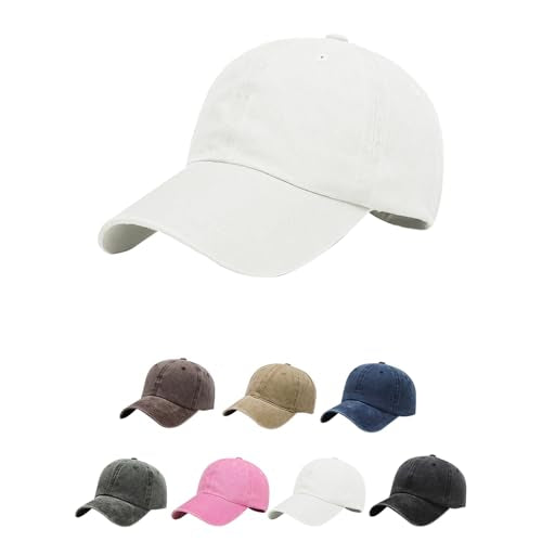 AOMIG Baseball Cap Women Men, Cotton Adjustable Dad Hat, Plain Vintage Washed Distressed Polo Hat, Golf Running Ball Cap - color: White