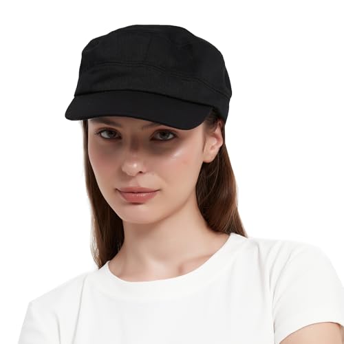 Adjustable Unisex Flat Top Twill Classical Baseball Cap Military Hat 22-23.6 in Cadet Cap - color: Black
