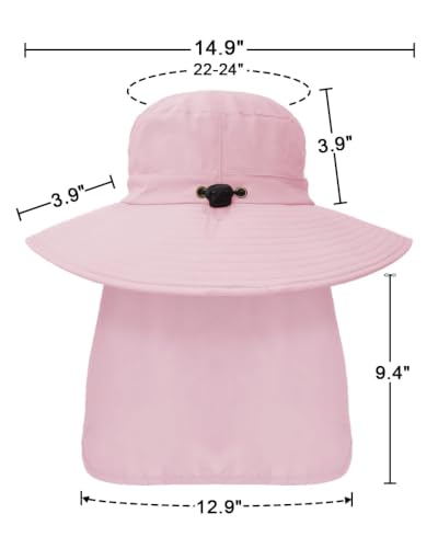 Outdoor Sun Hats with Stowable Neck Flap for Men Women UPF 50+ Mesh Summer Bucket Hat Wide Brim for Fishing Safari Hiking - color: Pink