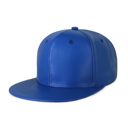 CHOK.LIDS PU Leather Flat Brim Snapback Hat Hip Hop Baseball Cap - color: Leather Royal