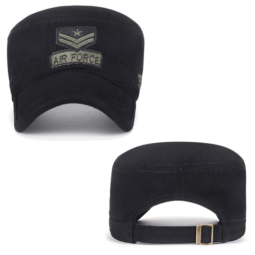 Cotton Military Caps for Men Women Unisex Flat Top Hat Adjustable Cadet Army Cap - color: Black 2