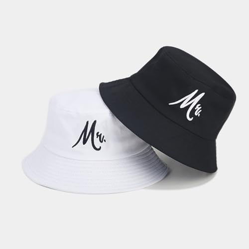 XYIYI 2 Pack Unisex Bucket Hat for Women Men Summer Beach Fishing Hat Sun Hat - color: Mr Mrs Black White