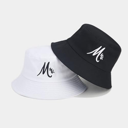 XYIYI 2 Pack Unisex Bucket Hat for Women Men Summer Beach Fishing Hat Sun Hat - color: Mr Mrs Black White