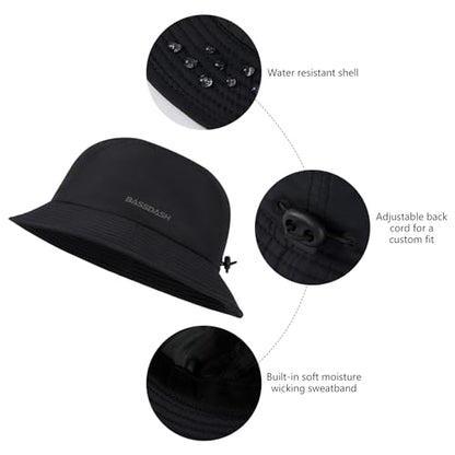 BASSDASH UPF50+ Fishing Bucket Hat for Men Women Lightweight Water Resistant Packable Outdoor Summer Sun Hats FH13 - color: Black
