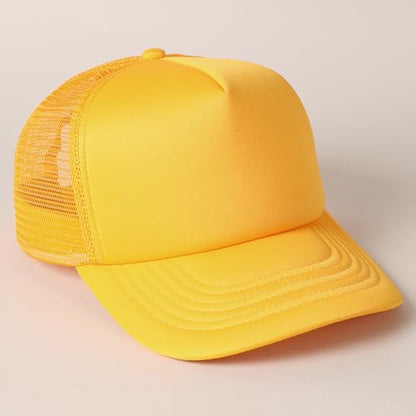 MIRMARU 5 Panels Blank Foam Front Two Tone Solid Trucker Mesh Back Baseball Cap with Adjustable Snapback Strap - color: Solid-gold