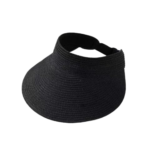 Women Foldable Straw Sun Visor, Packable Rollable Wide Brim Beach Hat, Adjustable Summer Visor for Travel Beach Golf - color: Black