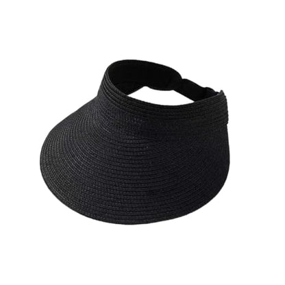 Women Foldable Straw Sun Visor, Packable Rollable Wide Brim Beach Hat, Adjustable Summer Visor for Travel Beach Golf - color: Black