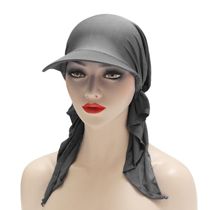 ZLYC Chemo Headwear for Women Brim Visor Head Scarf Pre Tied Headwraps Lightweight Skull Cap - color: Solid Gray