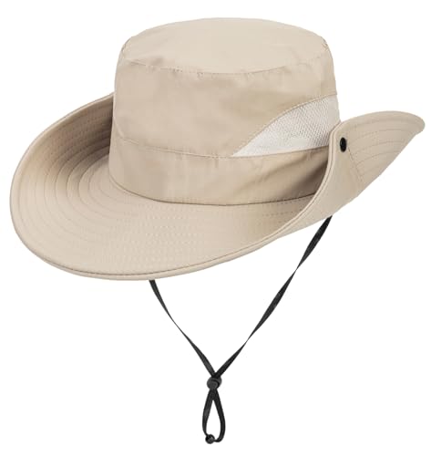 Kids Sun Hat with UV Protection Beach Bucket hat Safari Boonie Cap - color: Dark Beige