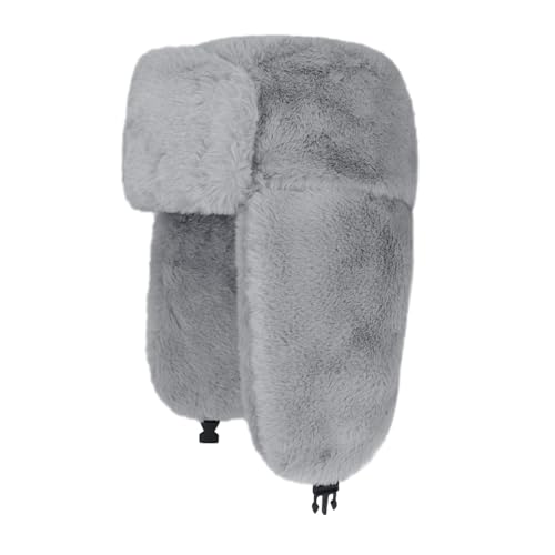 Womens Faux Fur Fuzzy Trapper Hat Winter Ear Flap Trooper Aviator Hat - color: Grey