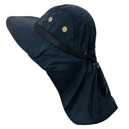 Packable and Adjustable Mesh Boonie Sun Hat with Neck Flap - color: Black