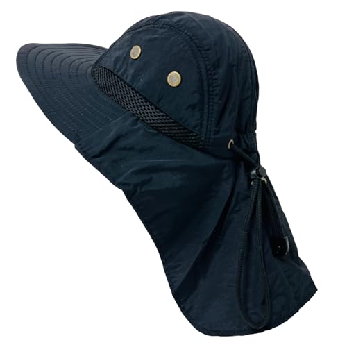 Packable and Adjustable Mesh Boonie Sun Hat with Neck Flap - color: Black