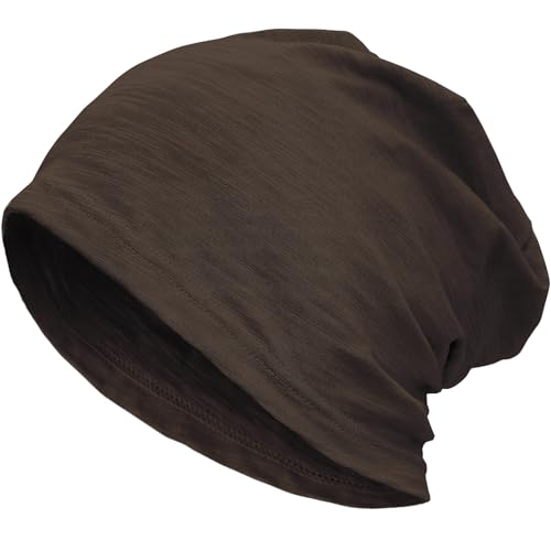 100% Cotton Thin Summer Slouchy Beanie Hat for Women Men Chemo Cap - color: 1pc Dark Coffee, size: Large