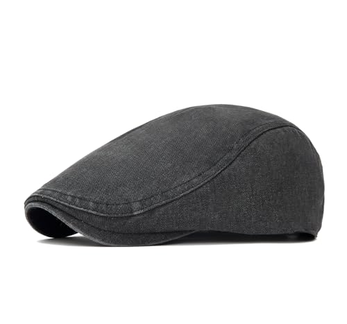 QHFHULV Newsboy Cap for Men Cotton Flat Gatsby Ivy Golf Cabbie Driving Hat - color: Casual Black