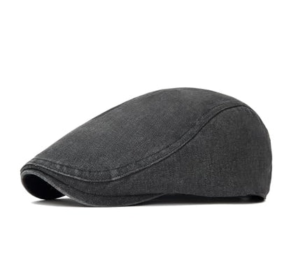 QHFHULV Newsboy Cap for Men Cotton Flat Gatsby Ivy Golf Cabbie Driving Hat - color: Casual Black