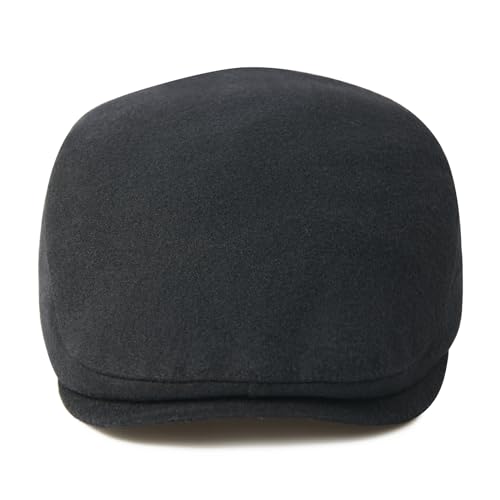FEINION Men Wool Blend Flat Cap Tweed Newsboy Ivy Hat - color: Black