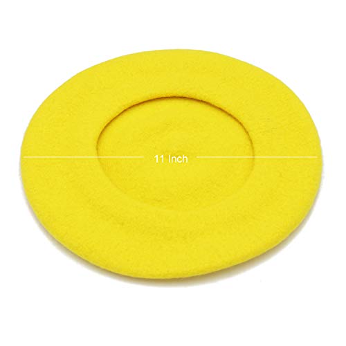 Wheebo Wool Beret Hat,Solid Color French Style Winter Warm Cap for Women Girls Lady - color: Lemon Yellow