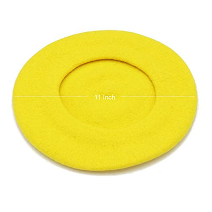 Wheebo Wool Beret Hat,Solid Color French Style Winter Warm Cap for Women Girls Lady - color: Lemon Yellow
