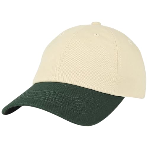 E BY ELIDAN Two Tone Dad Hat, Low Profile Baseball Cap - color: Cream Dark Green