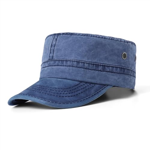 meioro Military Cadet Army Cap Vintage Washed Cotton Flat Top Hat - color: Navy