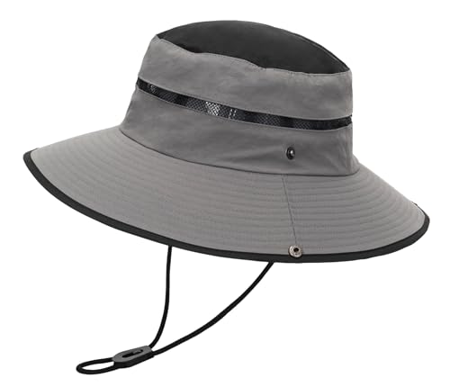 Men's Beach-Sun-Hat Wide-Brim Sun-Protection-Fishing Hat Outdoor Boonie Hat - color: Grey and Black