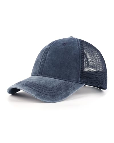 Zylioo XXL Trucker Hat for Big Heads, Washed Cotton Mesh Cap for Men Women - color: Navy Blue