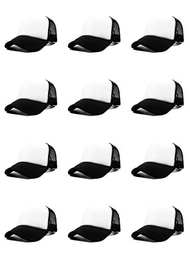 12 Pack Sublimation Hats for Men Blank Trucker Hats Bulk Snapback Mesh Women Baseball Caps DIY Custom 18 Colors - color: Black and White