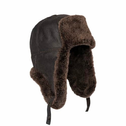 Leather Aviator Russian Ushanka Trapper Shearling Sheepskin Fur Ear Flap Waterproof Winter Hat - color: Brown, size: Medium
