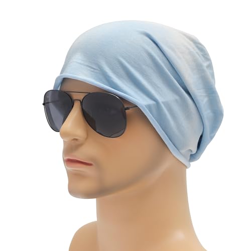 ZLYC Cotton Thin Slouchy Beanie Hat for Men Women Stretch Skull Cap - color: Tie Dyed Light Blue, size: One Size