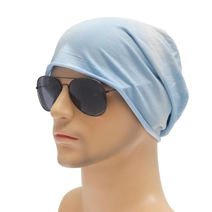 ZLYC Cotton Thin Slouchy Beanie Hat for Men Women Stretch Skull Cap - color: Tie Dyed Light Blue, size: One Size