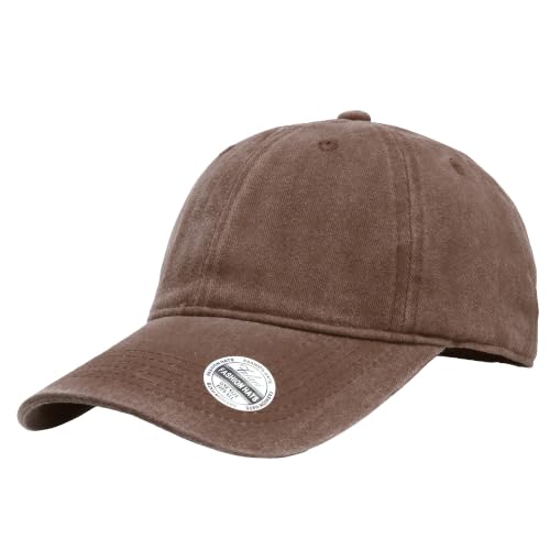 Falari Vintage Washed Cotton Baseball Caps, Original Classic Adjustable Size Low Profile Unconstructed Distressed Dad Hat - color: 1pk - Brown