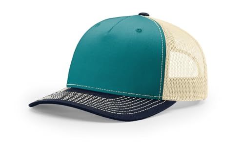 Printed Five-Panel Trucker Hat by Cotton Paperie - color: Blue Teal/Birch/Navy