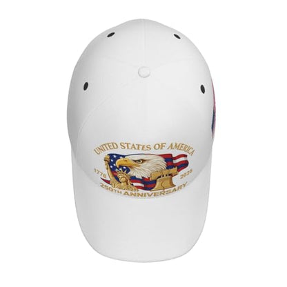 American Flag Baseball Caps Embroiderred USA Flag Patriotic Dad Hat Adjustable Trucker Hats for Men Women - color: Usa 250th Anniversary -White